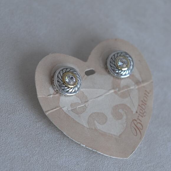 Brighton Heiress Post Back Earrings Silver Plated Clear Crystals Retired Design - Picture 5 of 7